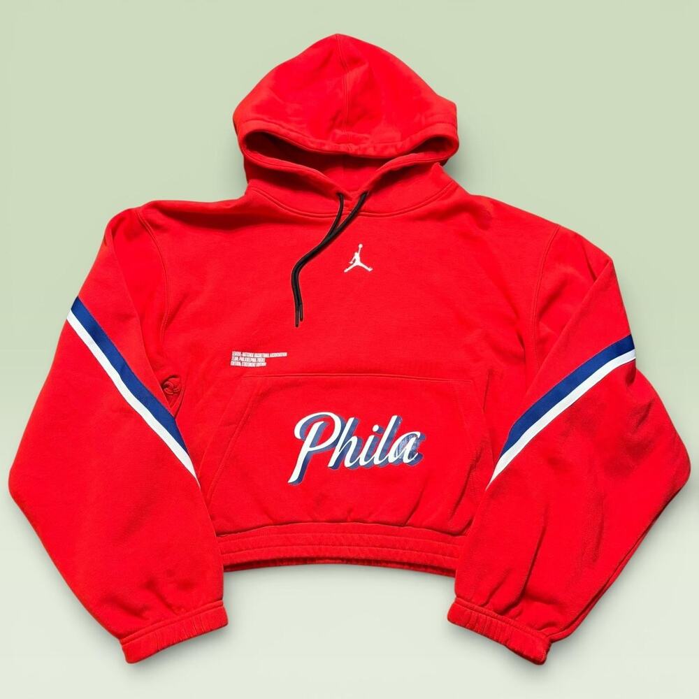 Philadelphia 76ers Hoodie Womens Large Red NBA Basketball Nike Jordan Cropped